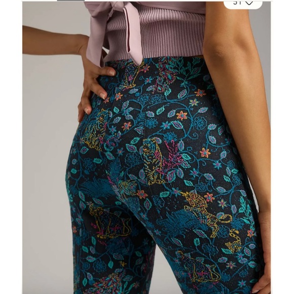 - Anthropologie The Margot Kick-Flare Cropped Pants XS Black Floral - Picture 2 of 5